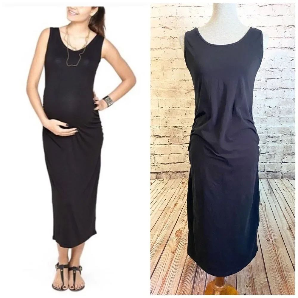Imanimo Black Maternity Body Con Midi Length Dress Solid Sleeveless Tank Size M